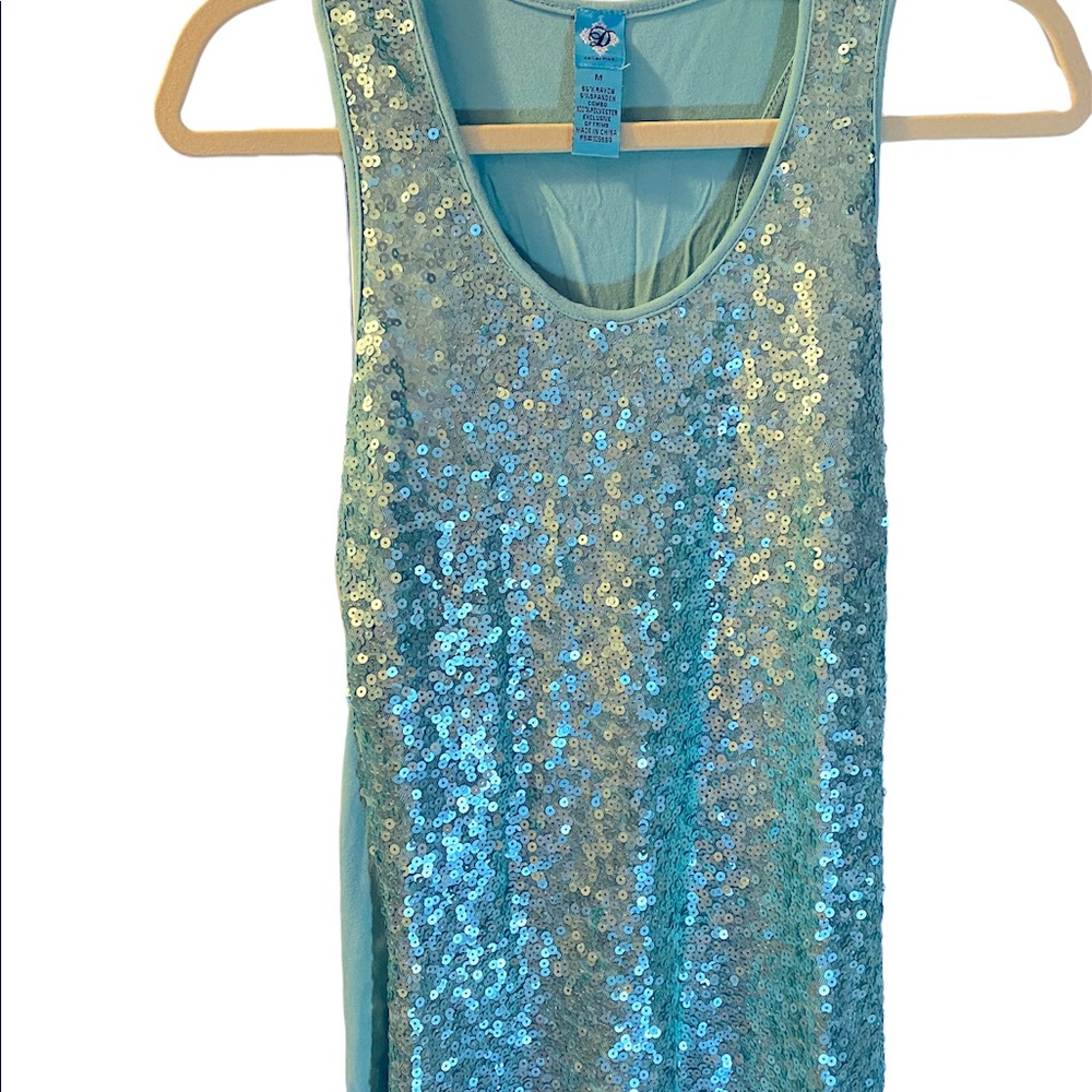Sequin tank top in aqua blue